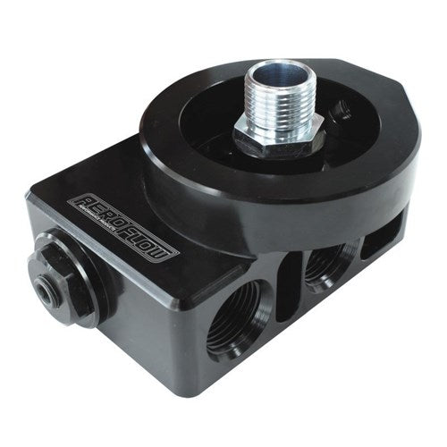 AEROFLOW Billet Aluminium Remote Filter & Oil Thermostat 3/4" Filter Thread With 4 x -10 ORB ports, 1/8" NPT Port