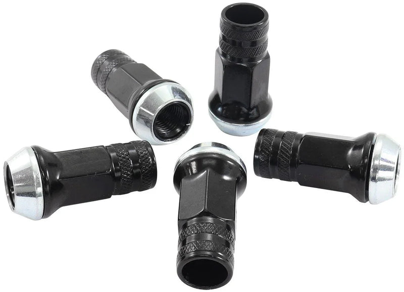 ACORN LONG OPEN BLACK WHEEL NUTS - M12 X 1.25mm 5 PACK 60 DEG TAPER - Mount Performance Parts