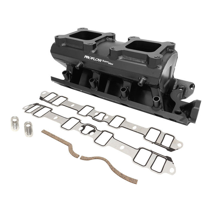 Proflow SuperMax EFI Intake Manifold w/Fuel Rails, Suit SB Ford 289-302W, Tunnel Ram, Fabricated Black, Dual 4150 Throttle Bodies - PFEM64243