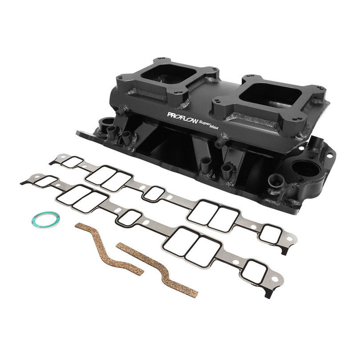 Proflow SuperMax, SB Chev, EFI Intake Manifold w/ Fuel Rails, Tunnel Ram, Fabricated Black, 4150 Throttle Body - PFEM64245