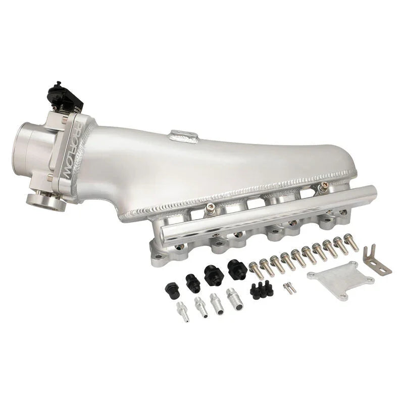 Proflow Intake Manifold Kit, For Nissan SR20 S13, Fabricated Aluminium, Polished, 76mm Throttle Body, Fuel Rail Kit - PFEM67522 - Mount Performance Parts