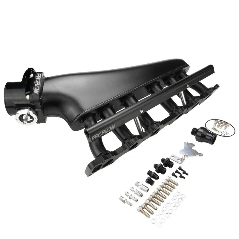 Proflow Intake Manifold Kit, Fabricated Aluminium, Black, For Nissan, Commodore RB30, Inlet Plenum, 90mm Throttle Body, Fuel Rail Kit - PFEM67530BK - Mount Performance Parts