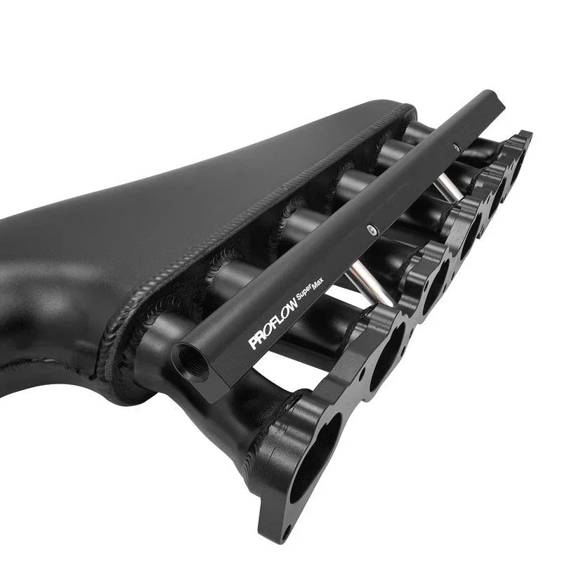 Proflow Intake Manifold Kit, Fabricated Aluminium, Black, For Nissan TB48 Inlet Plenum, 90mm Throttle Body, Fuel Rail - PFEM67535BK - Mount Performance Parts