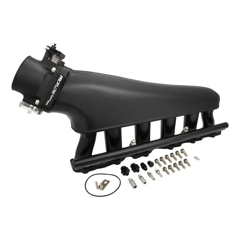 Proflow Intake Manifold Kit, Fabricated Aluminium, Black, For Nissan TB48 Inlet Plenum, 90mm Throttle Body, Fuel Rail - PFEM67535BK - Mount Performance Parts