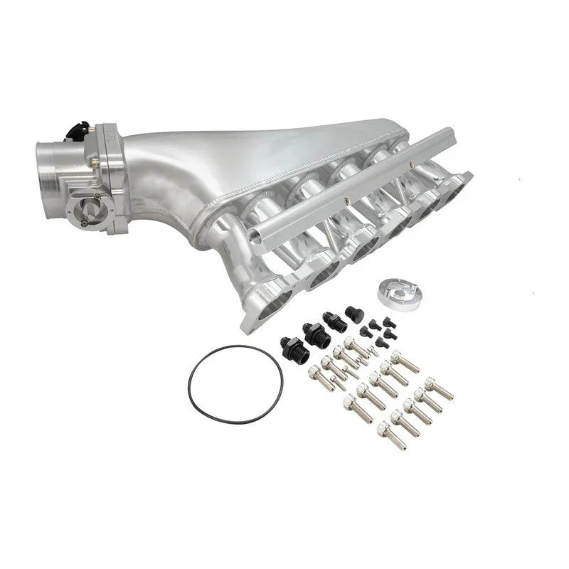 Proflow Intake Manifold Kit, Fabricated Aluminium, Polished, For Nissan TB48 Inlet Plenum, 90mm Throttle Body, Fuel Rail Polished - PFEM67535 - Mount Performance Parts