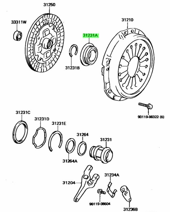 Genuine Toyota R154 5 Speed Clutch Release Bearing