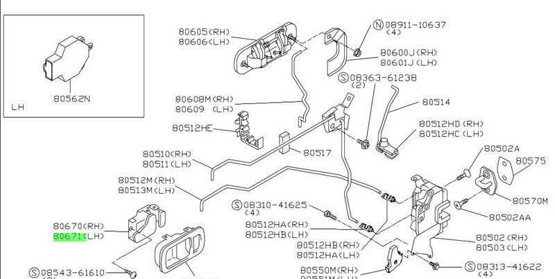 GENUINE NISSAN R32/A31/C33 LH INTERIOR DOOR HANDLE
