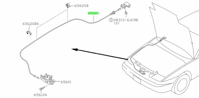 GENUINE NISSAN S13 BONNET/HOOD RELEASE CABLE